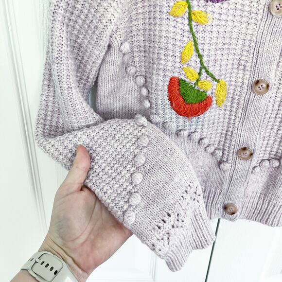 Sundance Lilac Floral Blooms Embroidered Knit Cardigan Sweater - Picture 4 of 7
